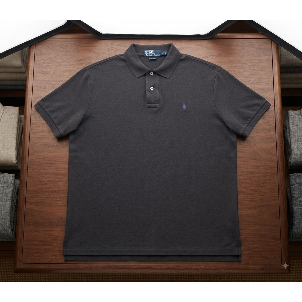Polo Ralph Lauren Men’s 4XB Big & Tall Black Mesh Polo Shirt Purple Pony Preppy